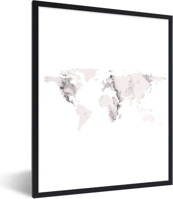 Produktbild von MuchoWow® Gerahmtes Poster Weltkarte - Marmor - Grau 60x80 cm - Poster mit Schwarzem Bilderrahmen Wandposter Rahmen Foto Bilder - Premium - Wanddeko Wohnzimmer
