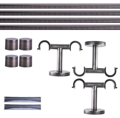 Produktbild von Gardinenstange Set, 2-läufig, ⌀ 19 mm, 320 cm, anthrazit + Decke, Kappe Komplettset mit Halterungen & Endstücke, Vorhangstange in Silber, Rot-Bronze & Anthrazit, 120–400cm, Eisen, Aluminum Victoria M.