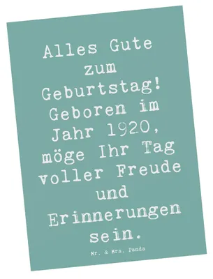 Produktbild von Mr. & Mrs. Panda Postkarte Spruch 1920 Geburtstag - Meeresbrise - Geschenk, besonderes Jubiläum, Jahrgang, Happy Birthday, Postkarten, Feier, Geburtstagsgeschenk, Alter