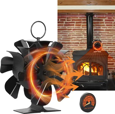 Obrázok produktu pre Jayseuw obojstranný ventilátor na kachle s 12 lopatkami Ventilátor na kachle bez elektrickej energie, ventilátor na kachle pre efektívnu a ekologickú distribúciu tepla