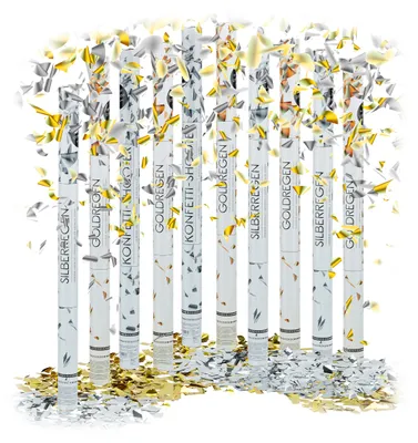 Produktbild von 10 x Party Popper 80 cm im Konfettikanonen Set, Party Konfetti Blaster 6-8 m Effekthöhe, gold / silber metallic