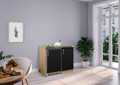 Produktbild von Küche Miniküche Singleküche Pantry Eiche Schwarz Levin 100 cm Respekta