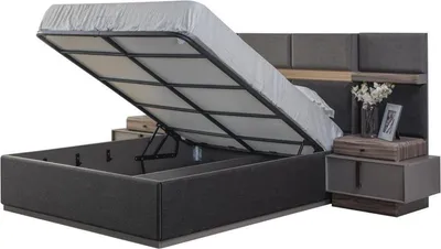Produktbild von Komplette Schlafzimmer Doppelbett Set 3tlg Bett Nachttische Grau Stoff