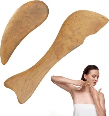 Immagine prodotto di Massaggiatore multifunzione per Gua Sha e drenaggio linfatico - Strumento di massaggio in legno per la terapia viscerale - Realizzato in legno di canfora - Adatto per il massaggio di collo, schiena, viso e gambe