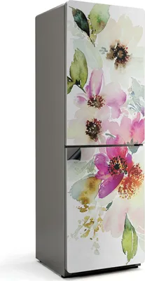 Produktbild von Blumenaquarellmuster – Magnetische Kühlschrank Abdeckung – Dekorfolie magnetisch Küche – Kühlschrank Magnet Deko – selbstklebende Magnettafel – Magnetfolie für Kühlschranktür – 60x180 cm