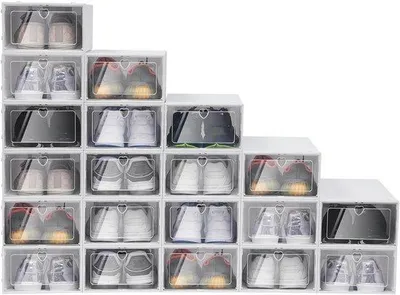 Produktbild von Schuhboxen 20er Set Transparent Stapelbar - Kunststoff Weiß 23x33x14 cm