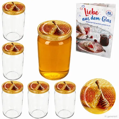 Zdjęcie produktu dla Zestaw 6 szklanych słoików "Sturzglas" o pojemności 720 ml, z pokrywkami "Carino" w kształcie plastra miodu, w kartonowym opakowaniu
