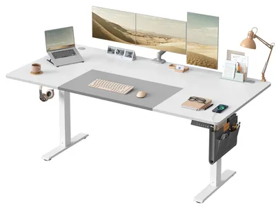 Produktbild von Sitz-Steh Schreibtisch höhenverstellbar - LSD028 - 180 x 80 cm - Memory-Funktion - USB-C-Anschluss - Stabiler Metallrahmen - Grau
