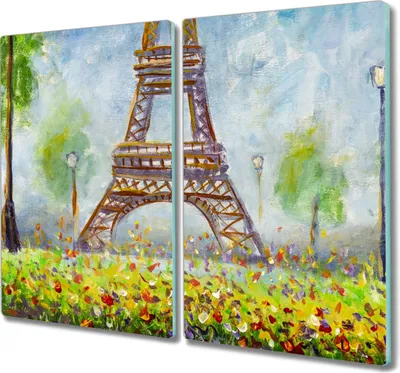 Produktbild von Coloray Küchenbrett Kochplattenabdeckung Hackbrett Schneidebrett Herdabdeckplatte 2x30x52 cm - Blumen Eiffelturm