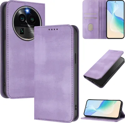 Image de Etui pour Oppo Find X6 Pro, étui en cuir vintage avec protection RFID, fentes pour cartes, support Violet
