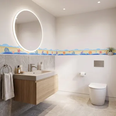 Immagine prodotto di Adesivi decorativi da parete con motivi di spiaggia, mare e conchiglie disposti a fregio