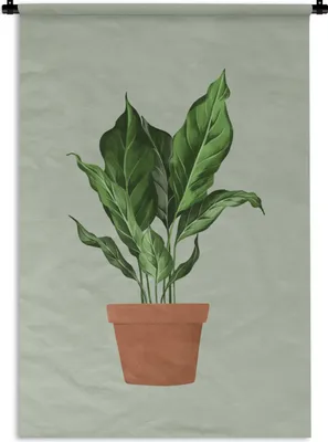 Produktbild von MuchoWow® Wandteppich Wandbehang Pflanzen - Blumentopf - Grün 90x135 cm Tapisserie Dekoration Wandtuch - Baumwolle - Wandskulptur