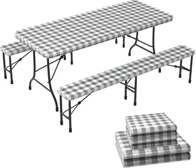 Produktbild von VOUNOT® Tischdecke Tischtuch 3er Set, Elastisch Rechteckig Gartentischdecke Outdoor, Abwaschbar abwischbar Wetterfest