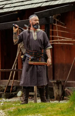 Produktbild von Kurzarmtunika mit Bordüre Dunkelbraun "Richard" XL