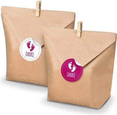 Produktbild von SET Danke Fußabdrücke (Motiv30) 24x Geschenktüten + Klammern+ Aufkleber