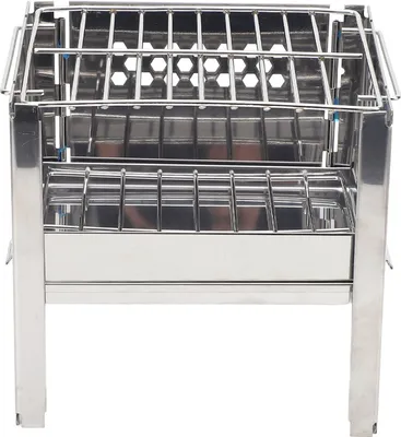 Imagen del producto de Parrilla portátil plegable para carbón, mini, multifunción, de acero inoxidable. Protector contra el viento para estufa de camping, ideal para barbacoas, cocina al aire libre, picnics y excursiones