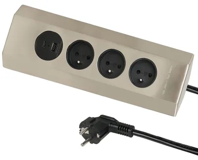 Imagen del producto de Electraline 35458: Placa de enchufes para la cocina, enchufe de esquina de acero inoxidable, forma ovalada