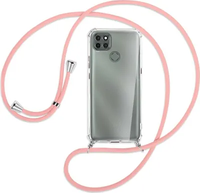 Produktbild von Handykette Backcover-Schutzhülle mit Band (Metall silberfarben) für Motorola Moto G9 Power - rosa
