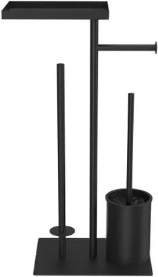 Immagine prodotto di Portarotolo da pavimento Unyqoos® con spazzola, ripiano e 2 supporti per rotoli di ricambio (fino a 4 rotoli), acciaio inossidabile, nero