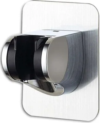 A close-up studio shot of a self-adhesive shower head holder.