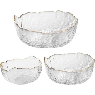 Produktbild von 3PCS Glas-Schüsselset,große Salatschüssel, mittlere runde Schüssel und kleine Schale,spülmaschinengeeignet,ideal als Obst-,Servier-oder Küchenschüssel