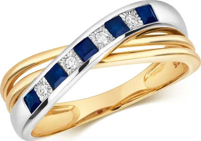 Produktbild von Ring für Damen, bicolor (Gold 375/1000), mit Diamant (Brillantschliff, Farbe HI, Reinheit I1) und Saphir, Größe 58 (18,5); Artikelnummer: TRS29705RSQ