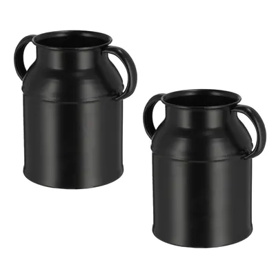 Immagine prodotto di 2 vasi decorativi in metallo neri, 15x11 cm; vaso da fiori, vaso da tavolo, a forma di brocca del latte, vaso decorativo, brocca