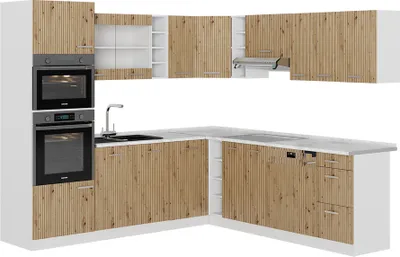 Image de Cuisine en angle Vicco R-Line Chêne Artisan 247x60cm , PT Marbre, Model 49007