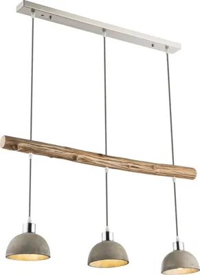 Produktbild von Globo Lighting Hängeleuchte Metall Nickel matt, Holz, Kabel Textil Grau, Betonschirm außen grau, innen silber, LxBxH: 850x150x1050mm, exkl. 3x E27 40W 230V