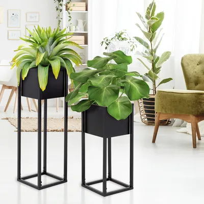 Produktbild von ML-Design 2er Set Blumenständer, 21x50/21x70 cm, Schwarz, aus Metall