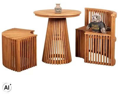 Immagine prodotto di Set da giardino in teak Henfield, 3 pezzi, con tavolo rotondo e 2 panche in legno massello