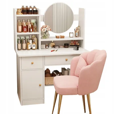 Produktbild von Toaletka Z Szufladami Z Lustrem  Biała Do Makijażu Glamour Styl Skandynawski