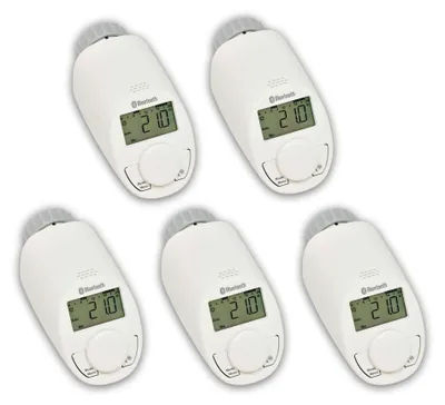 Produktbild von Eqiva Bluetooth Smart Elektronik-Heizkörperthermostat, 5er-Set, mit App-Steuerung – Größe 5er-Set mit Bluetooth