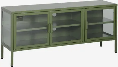 Produktbild von sweeek - Industrielles TV-Möbel aus Metall und gehärtetem Glas mit 3 Türen, 120 cm - Grün