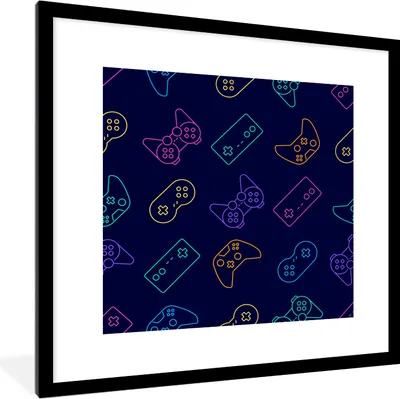 Produktbild von MuchoWow® Gerahmtes Poster Spiele - Muster - Controller 40x40 cm - Poster mit Schwarzem Bilderrahmen Wandposter Rahmen Foto Bilder - Poster - Plakat im Rahmen