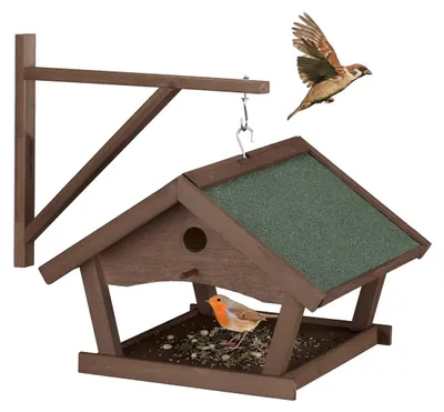 Produktbild von Vogelfutterhaus Vogelhaus Futterstelle - Holz - Hängend - 35 x 42,5 x 40,5 cm - Dunkelbraun