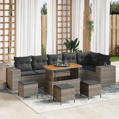 Image de Maison Exclusive - Ensemble canapé de jardin 10 pièces gris polyrotin
