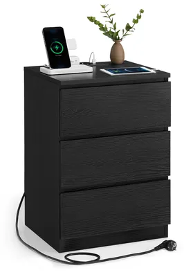 Nachtkästchen mit 3 Schubladen, Steckdosen und USB-Ports