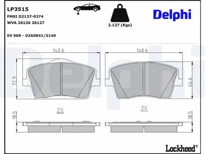 Produktbild von DELPHI Bremsbeläge Satz Vorne Bremsklötze für VOLVO XC40 (536) LP3515