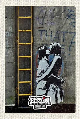 Produktbild von vianmo Holzschild 18x12 cm Berlin Kunst Graffiti Street Art Bildmotiv Reisemotiv Abenteuer Reisen