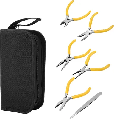 Produktbild von Schmuckzange Set, 5 Stücke Professionell Schmuckzange Werkzeug mit Pinzette, DIY Schmuck Basteln mit Zangen Set, Schmuckwerkzeuge Reparatur Kit