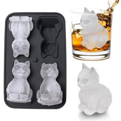Produktbild von Eiswürfelform Katze 3D mit Deckel, 4-fach, Silikon, Schwarz