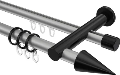 Produktbild von Interdeco Rundrohr-Innenlaufstange / Gardinenstange (Kombination) Silbergrau / Schwarz, Typ Platon Savio (Kegel), 20 mm Ø 2-läufig, 400 cm