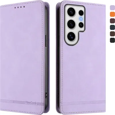 Produktbild von Hülle für Samsung Galaxy S24 Ultra, Retro Kunstleder Ständer Klapphülle mit Kartenfächer und Magnetische Violett
