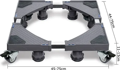 Image de NAIZY Socle pour lave-linge Socle pour réfrigérateur Socle pour lave-linge séchoir Congélateur, Largeur réglable 44-75 cm Hauteur 10-13 cm - Gris, 8 pieds avec 4 roulettes
