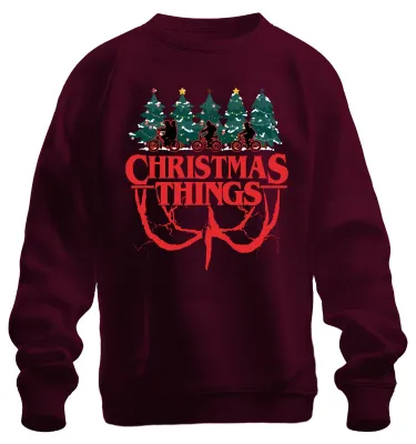 Immagine prodotto di CHRISTMAS THINGS Stranger Christmas Demogorgon Kids Retro Unisex Felpa Pullover, Borgogna, S