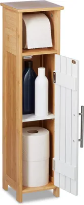 Immagine prodotto di Portarotolo da pavimento - Mobiletto da bagno - 71 x 18 x 20 cm - Bambù - Ripiani regolabili - Mobiletto per il bagno - Marrone - Bianco