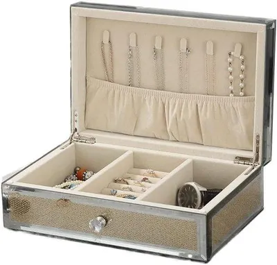 Produktbild von Schmuck Box Aufbewahrungskoffer - Schmuck Organizer - Schmuck Präsentieren - Elegantes Glas Display - 30 x 22 x 13 cm - Blau
