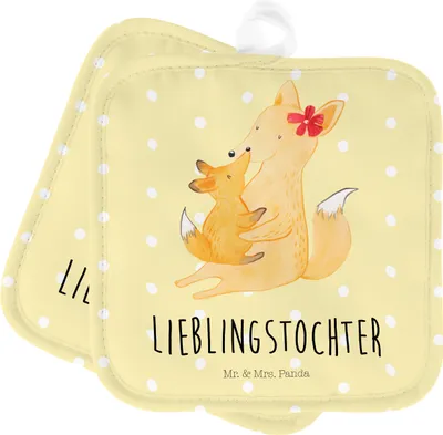 Produktbild von Mr. & Mrs. Panda Topfuntersetzer Fuchs Mama - Gelb Pastell - Geschenk, Ofenlappen, Topflappen, Schoß, topfhalter, Mutter, Kochlappen, Muttertag, Set, Tochter