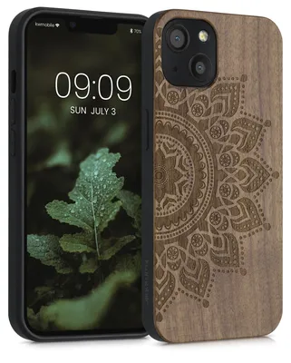 Produktbild von kwmobile Handyhülle für Apple iPhone 13 Hülle Holz - Case mit TPU Bumper - Stoßfestes Hardcase - Schutzhülle Cover in Dunkelbraun